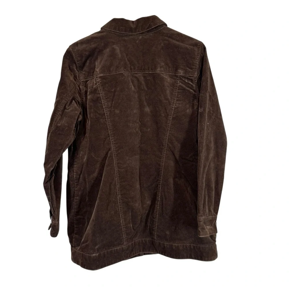 D & CO. Women's Medium Long Chocolate Brown Corduroy Button Down Trucker Jacket